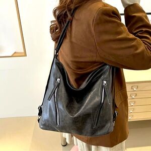 New - Chic - Retro Style Faux Leather Shoulder Bag - Black